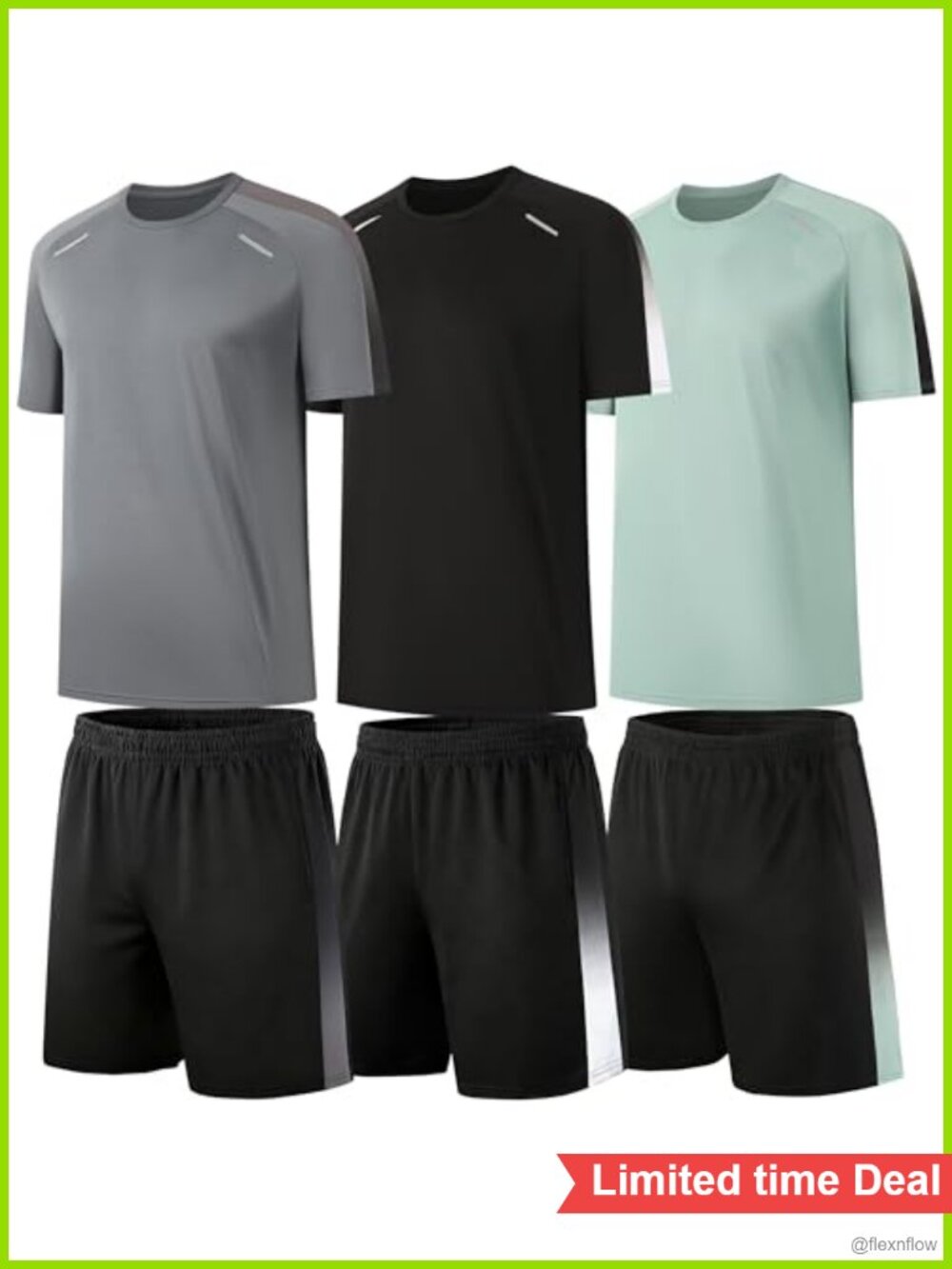 Men's 3 Pack Workout Sets Quick Dry Short Sleeve Shirts & Athletic Shorts